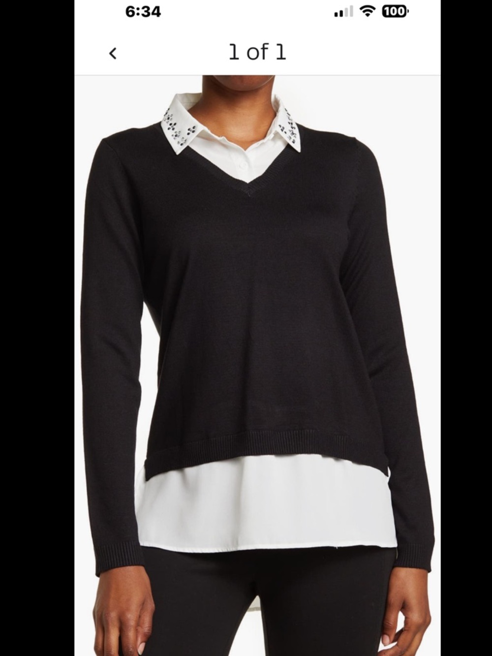 Adrianna Pappell V-Neck Twofer Layered Sweater. Size SX